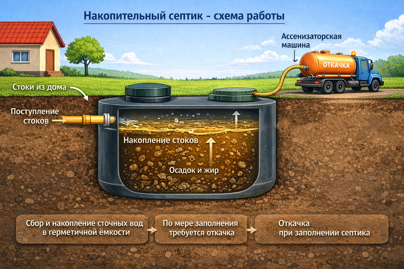 Как работает септик накопительный